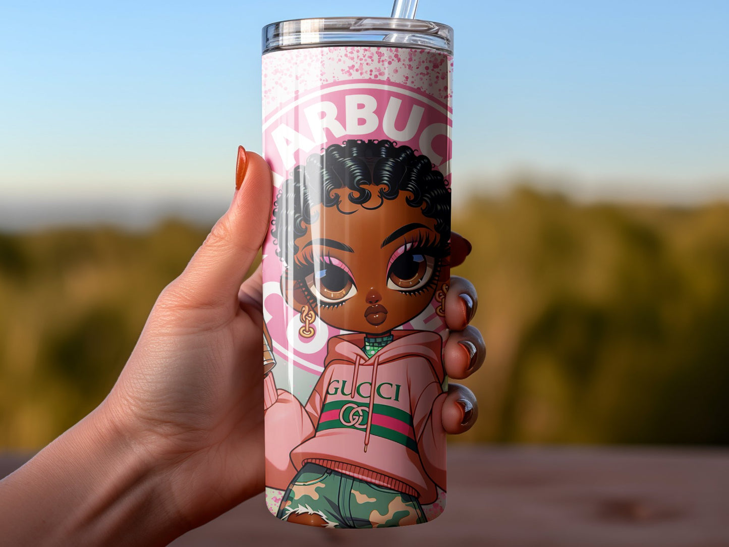Trendy Girl Graphic Print Travel Tumbler Drinking product