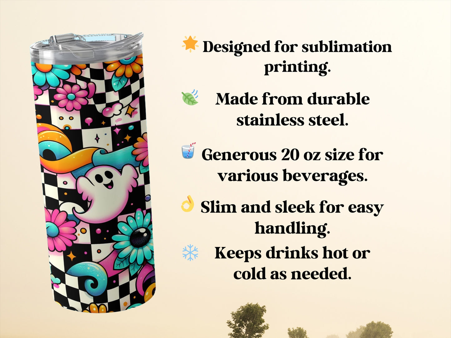 Ghost and Florals 20 oz Tumbler Sublimation product