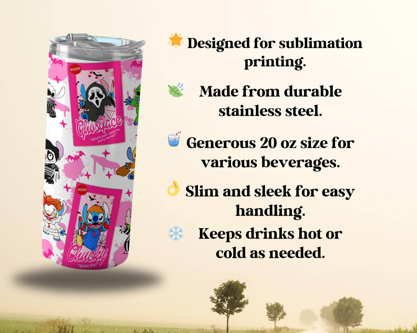 Slim and Sleek Generous 20 oz Sublimation Printing Product