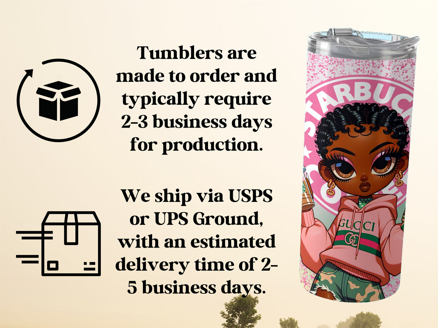 Cute Starbucks Tumbler, Girl Holding Drink Art, Trendy Pink Background Tumbler, Funky Design Tumbler, Coffee Lover Gift