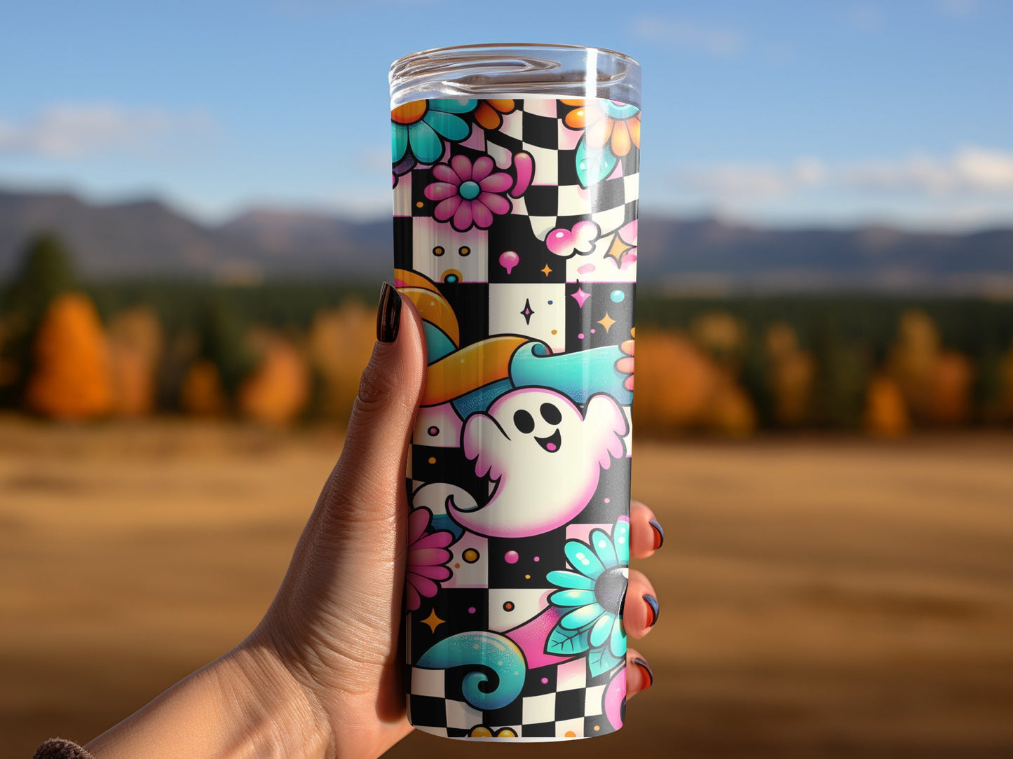 Colorful Ghosts and Flowers Tumbler product
