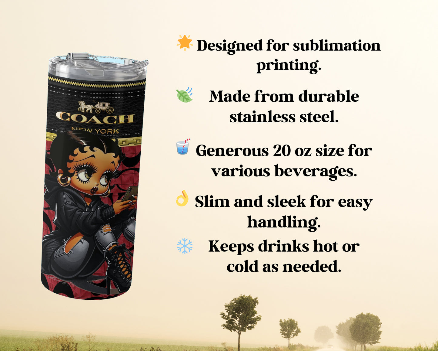 Generous 20 oz Size Slim Sleek Sublimation printing product