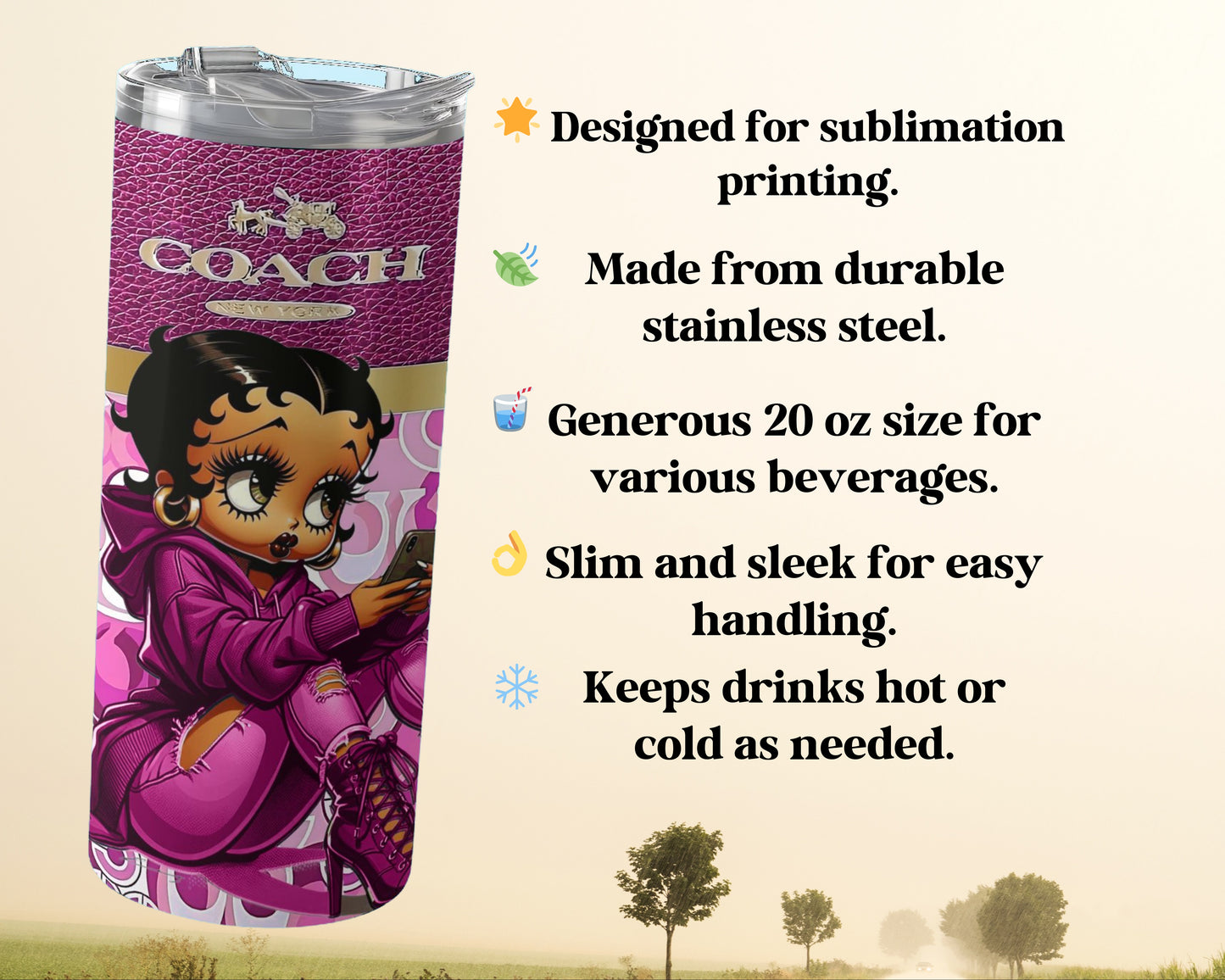 Designed Sleek Sublimation Printed 20 oz Steel Beverage Product