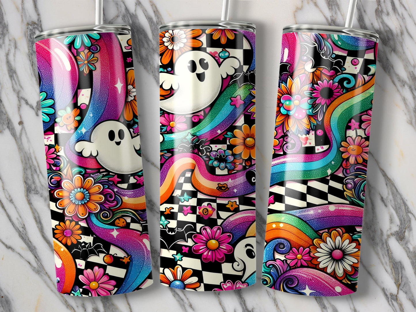 Psychedelic Ghost Floral Patterned Tumbler product