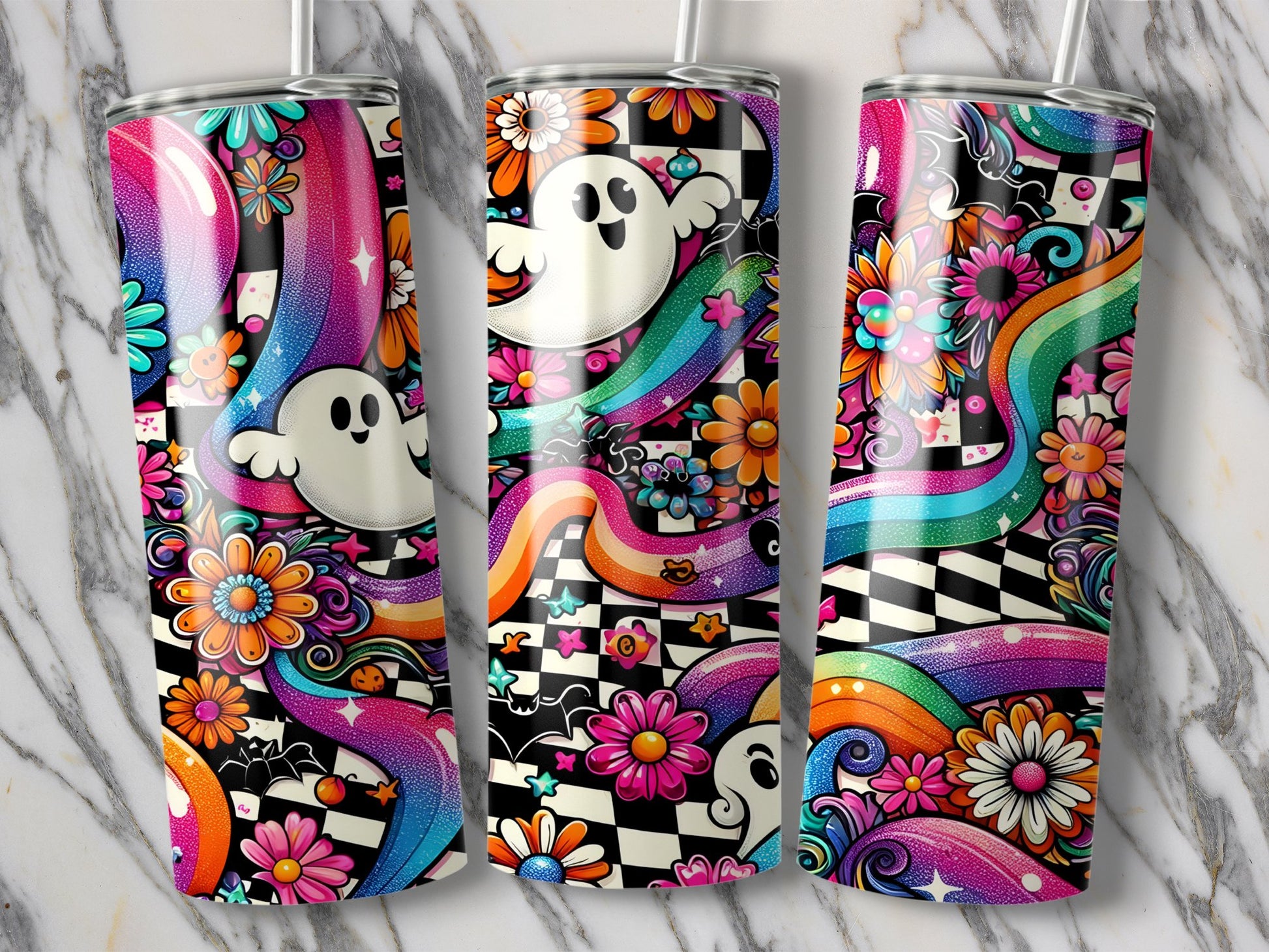 Psychedelic Ghost Floral Patterned Tumbler product