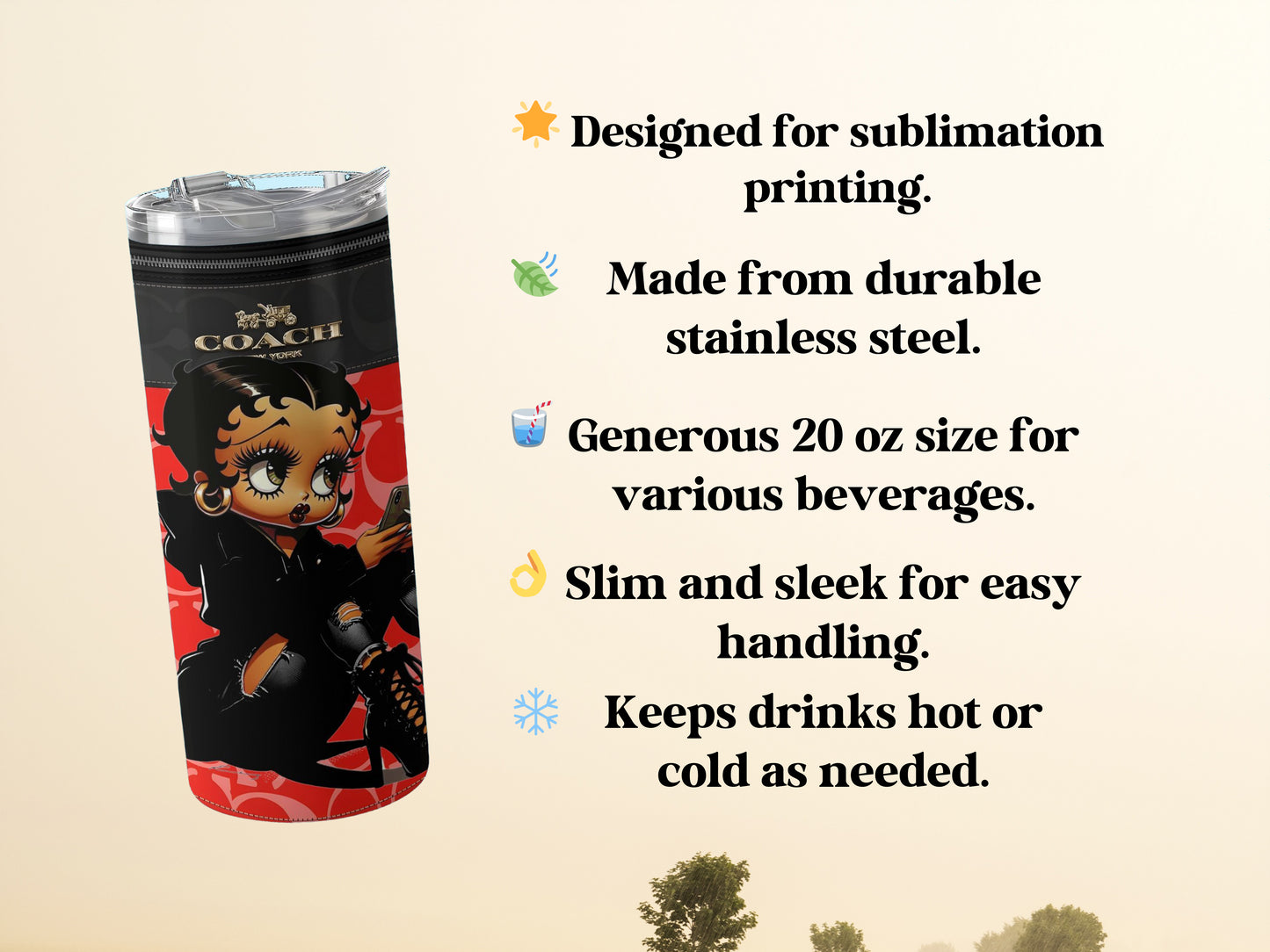 Betty Boop 20OZ Skinny Tumbler - Designer Purse Tumblers