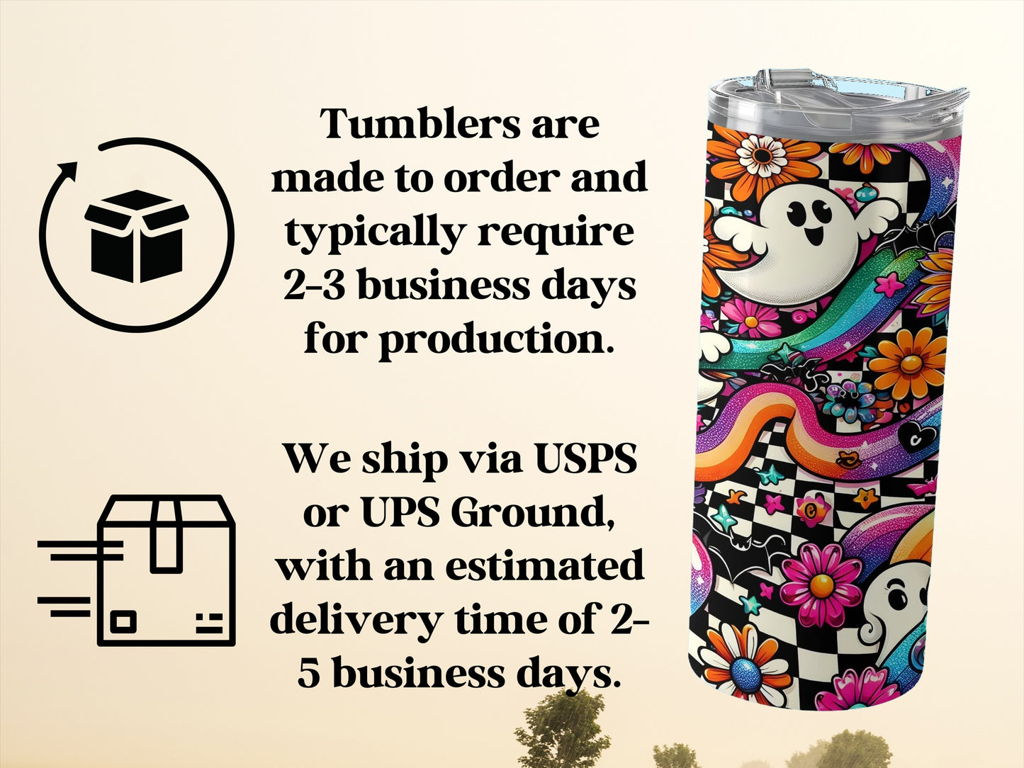 Colorful Ghost and Flowers Graphics Tumbler product