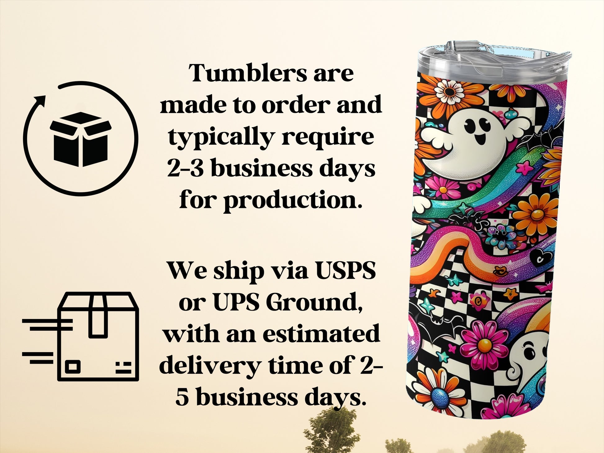 Colorful Ghost and Flowers Graphics Tumbler product