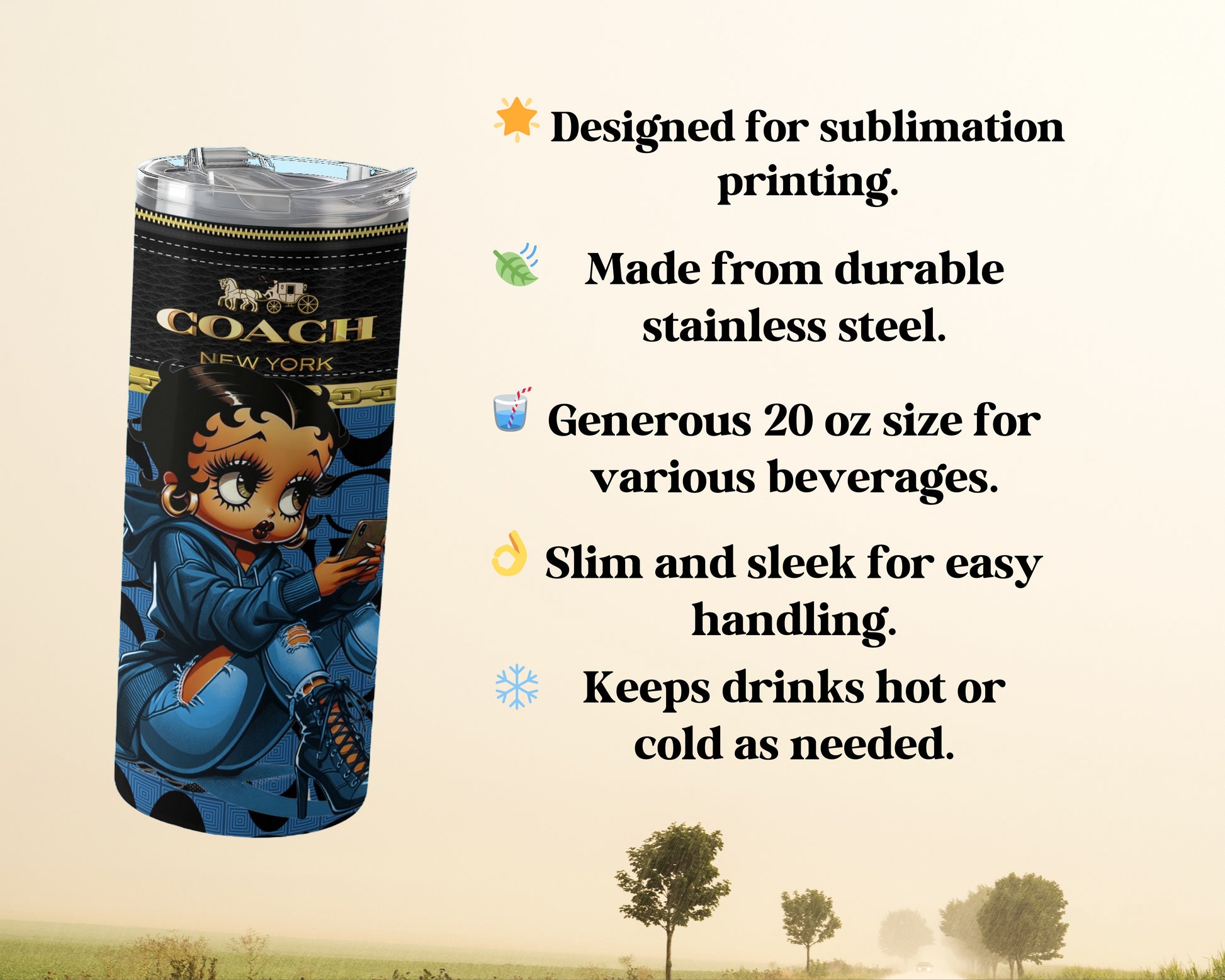 Generous 20 oz size for various beverage product type