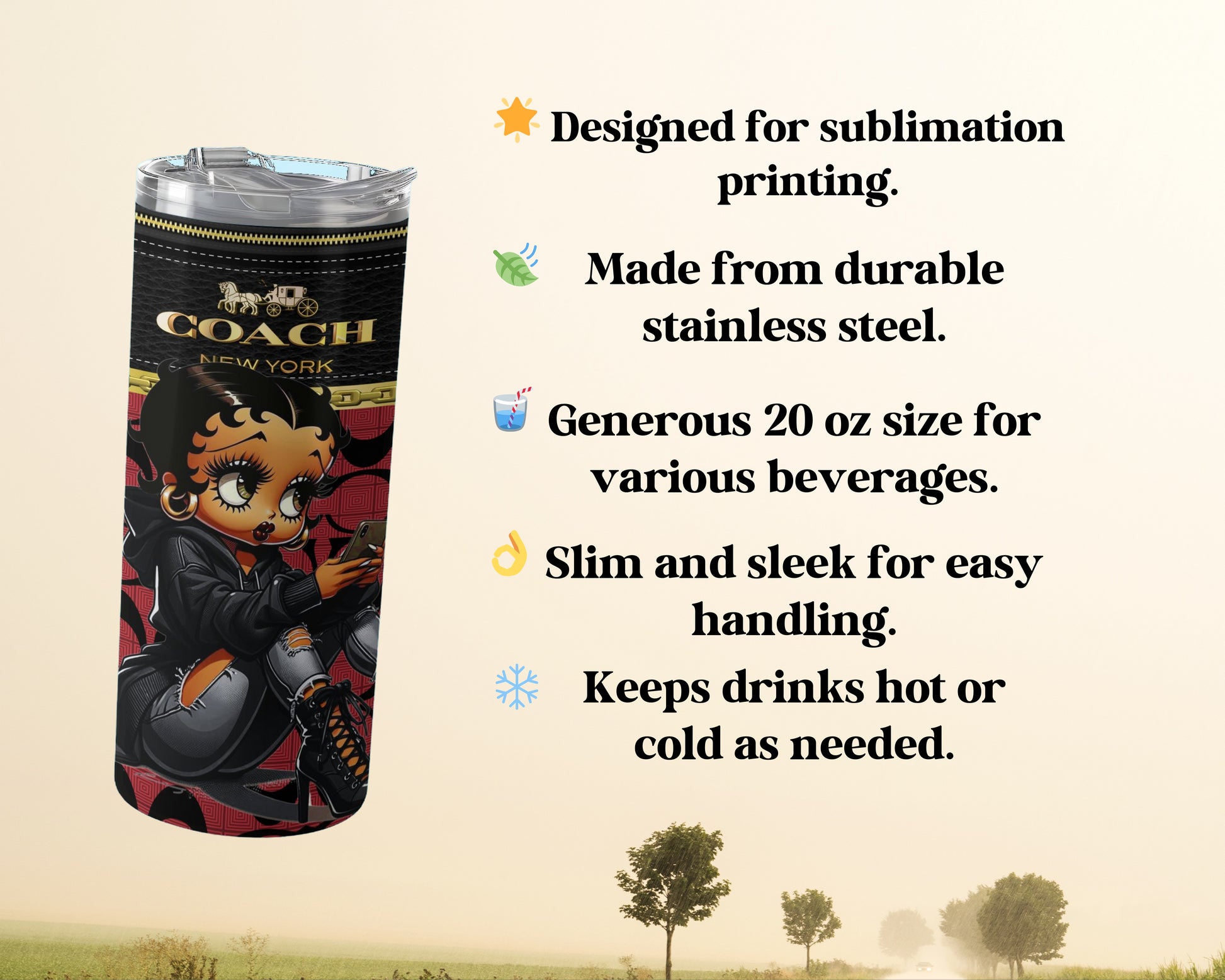 Generous 20 oz Size Slim Sleek Sublimation printing product