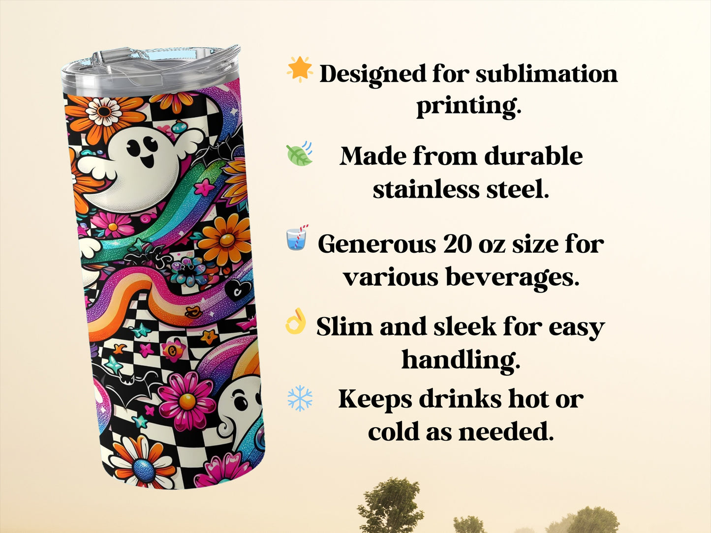 Colorful Ghost Flower Tumbler with Sublimation product