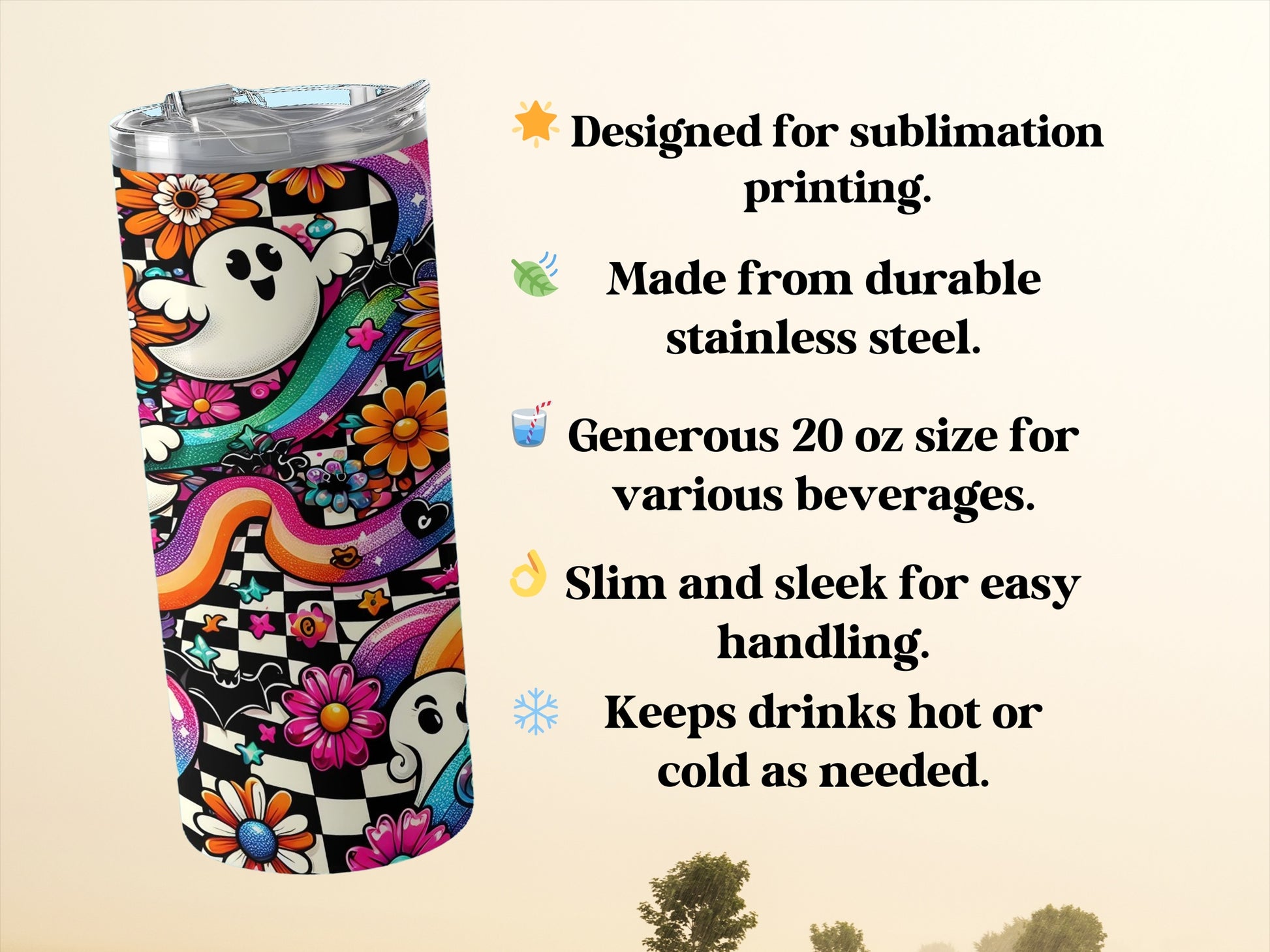 Colorful Ghost Flower Tumbler with Sublimation product