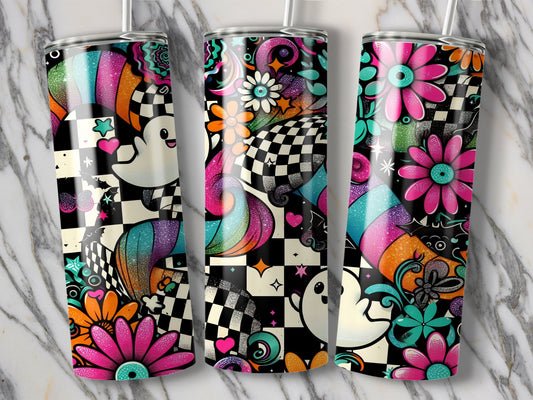 Vivid Abstract Ghosts and Flowers Design Tumbler product